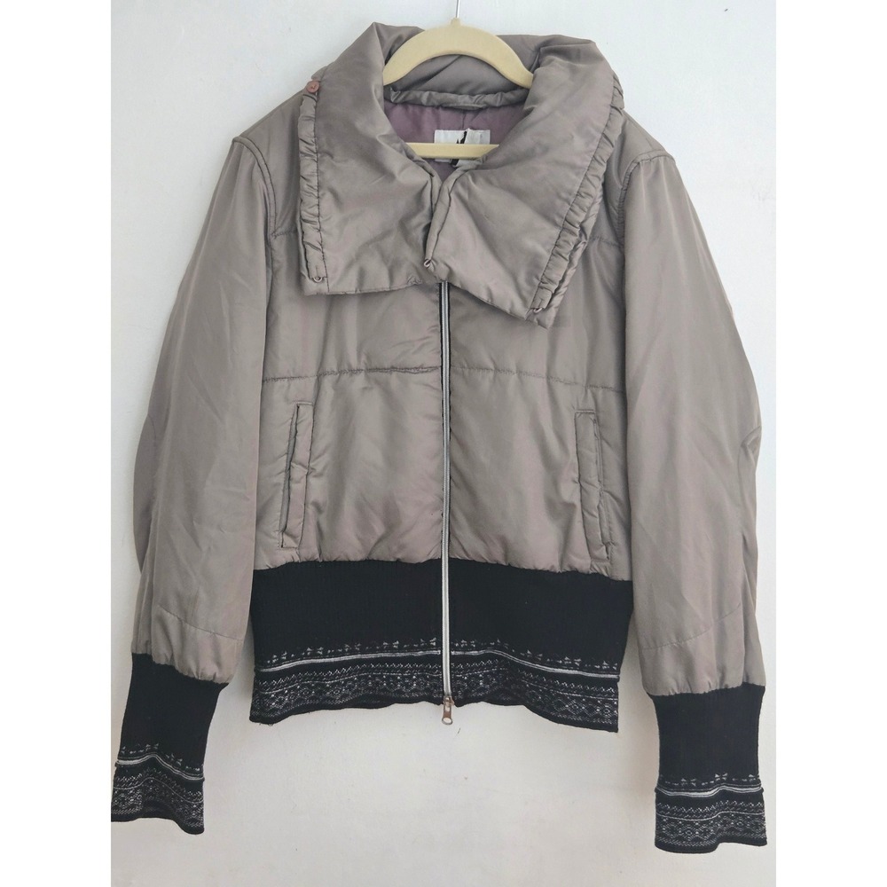 ARMANI EXCHANGE Women Gray Puffer Jacket with Black Embellished Trim Size M